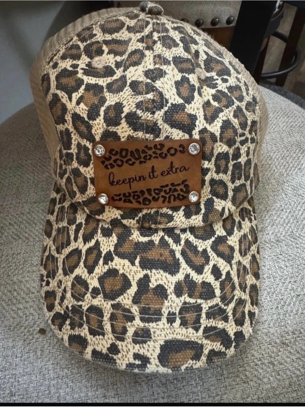 Keepin It Extra Leopard Print Trucker Hat with ponytail - Brown